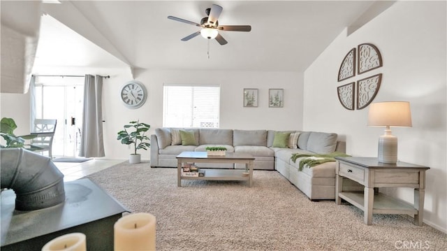 living room with ceiling fan