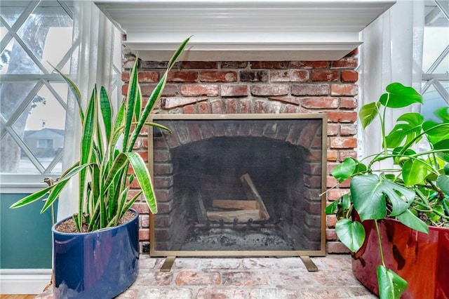 interior details with a fireplace