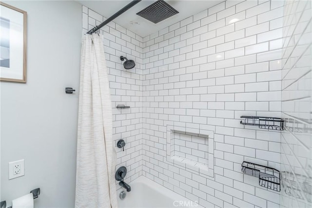 bathroom with shower / bathtub combination with curtain