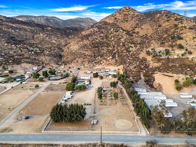 drone / aerial view featuring a mountain view