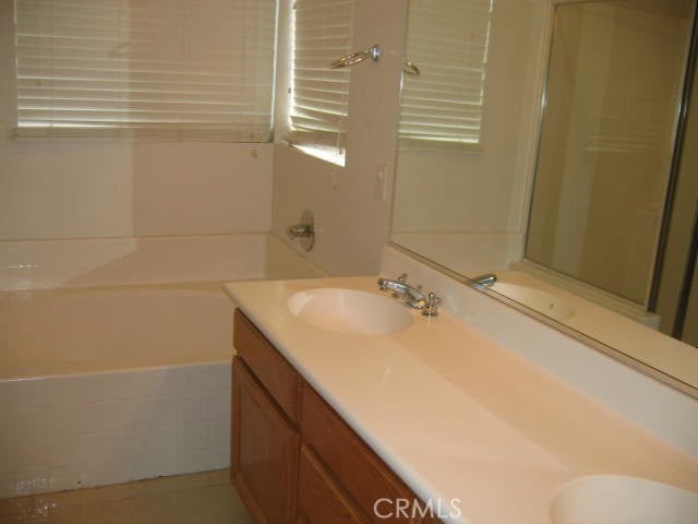 bathroom with vanity and a bathtub