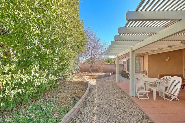 view of yard featuring a patio area and a pergola