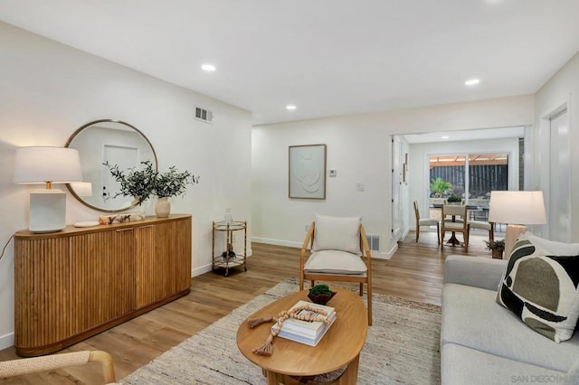 living room with light wood-type flooring