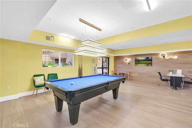 rec room featuring light wood-type flooring and pool table