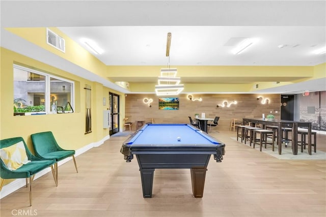 rec room featuring pool table and light hardwood / wood-style flooring