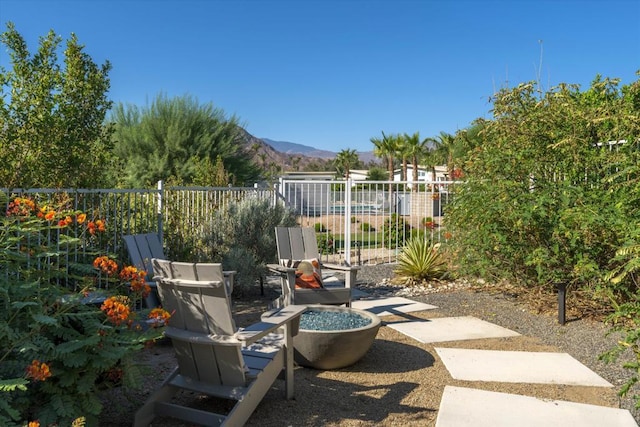 view of patio featuring a mountain view