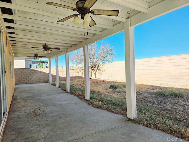 view of patio / terrace featuring ceiling fan