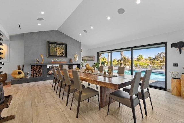 5455 Toyon Rd, San Diego, CA 92115 - dining room featuring vaulted ceiling, light wood-type flooring, and recessed lighting