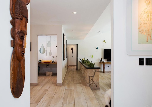 5455 Toyon Rd, San Diego, CA 92115 - hallway with light wood-style floors and recessed lighting