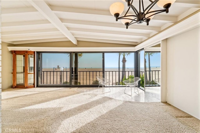 1510 W Oceanfront, Newport Beach, CA 92663 - unfurnished sunroom with a water view and a chandelier