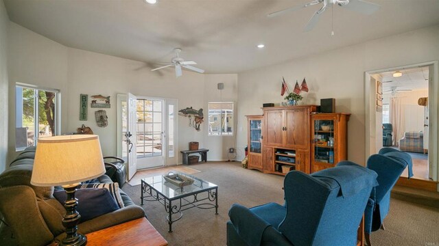 2564 Walters Camp Rd, Winterhaven, CA 92283 - living room with a ceiling fan, light colored carpet, and recessed lighting