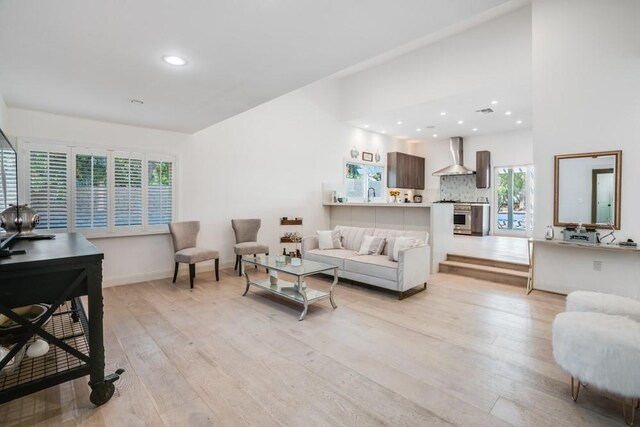 living room featuring light wood-type flooring