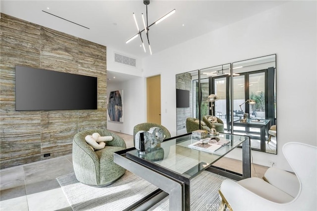 433 Harbor Island Dr, Newport Beach, CA 92660 - dining room with a chandelier and an accent wall
