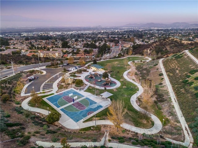 view of aerial view at dusk