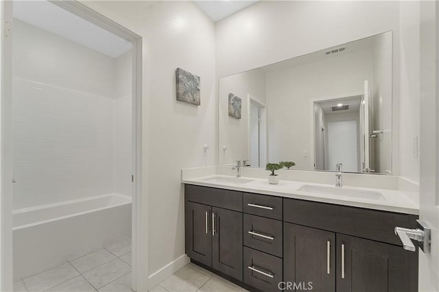 bathroom featuring tile patterned flooring, vanity, and shower / bath combination