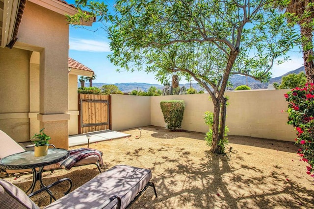 view of patio with a mountain view