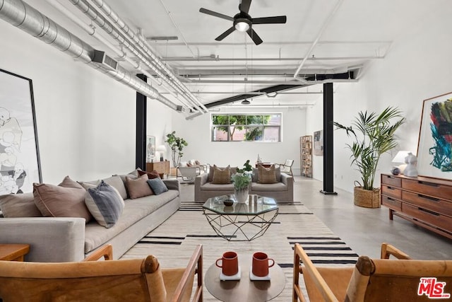 living room with ceiling fan