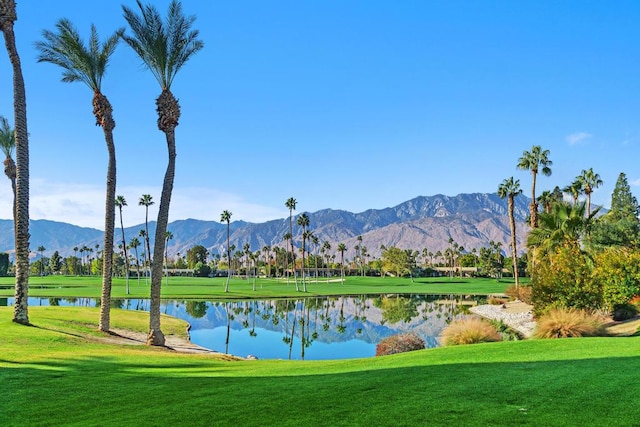 view of property's community featuring a water and mountain view