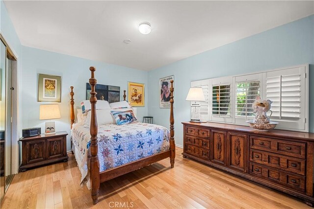 bedroom featuring light hardwood / wood-style flooring and a closet