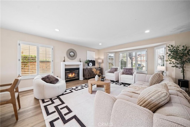 living room with light hardwood / wood-style flooring and a healthy amount of sunlight