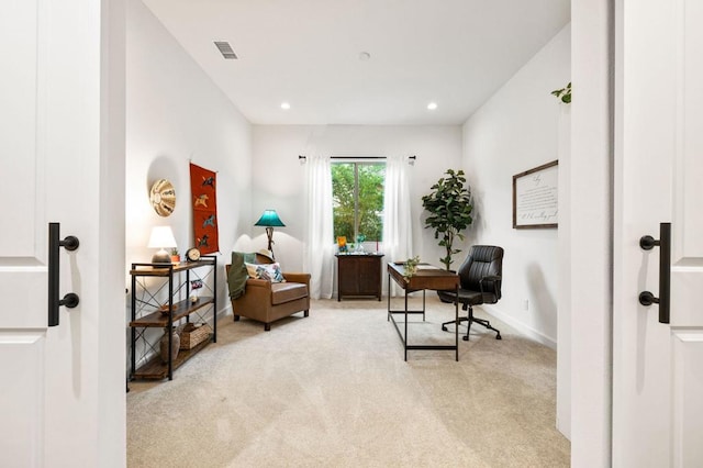 view of carpeted home office