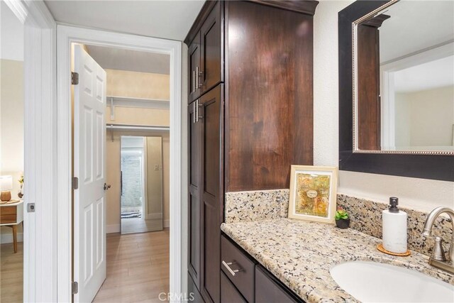 bathroom with hardwood / wood-style flooring and vanity