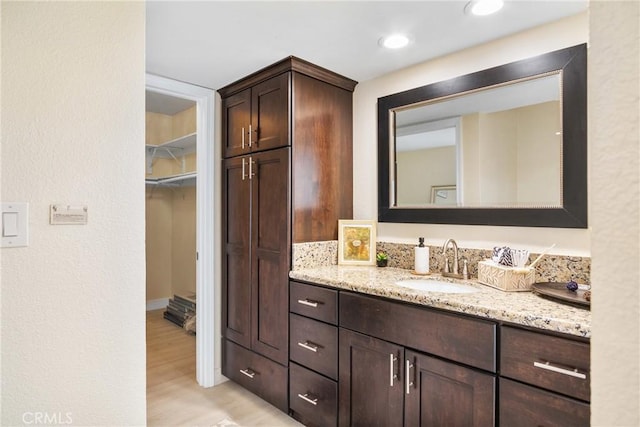 bathroom featuring wood-type flooring and vanity