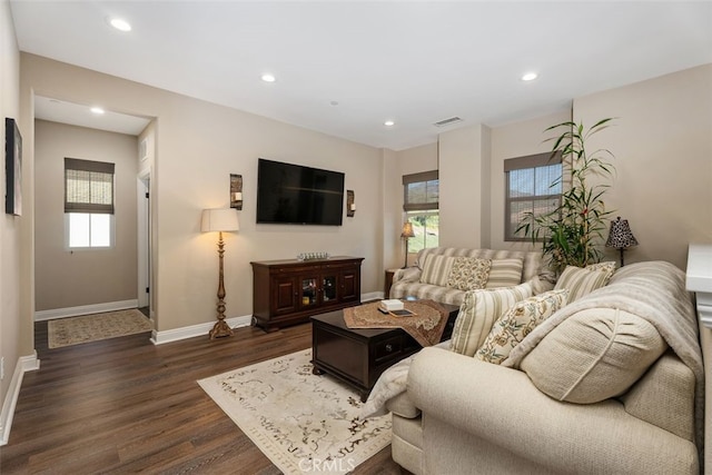 living room featuring dark hardwood / wood-style floors