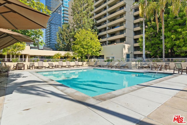 view of swimming pool with a patio