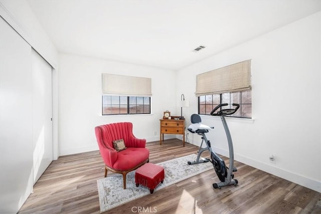 exercise area featuring wood-type flooring