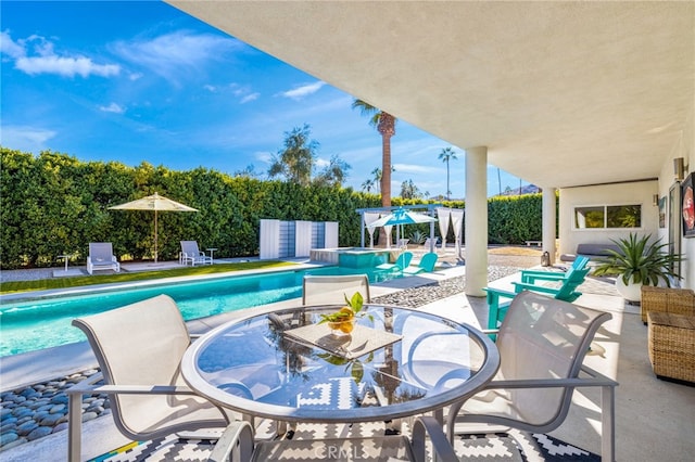 view of swimming pool featuring a patio