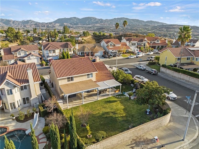 drone / aerial view featuring a mountain view