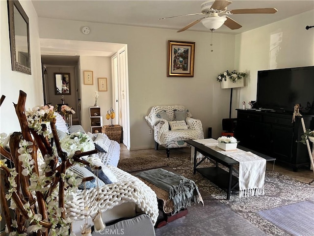 living room with ceiling fan