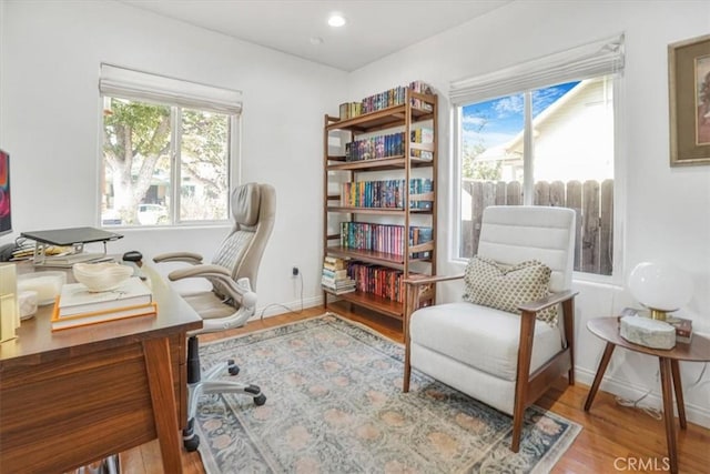 home office featuring hardwood / wood-style floors