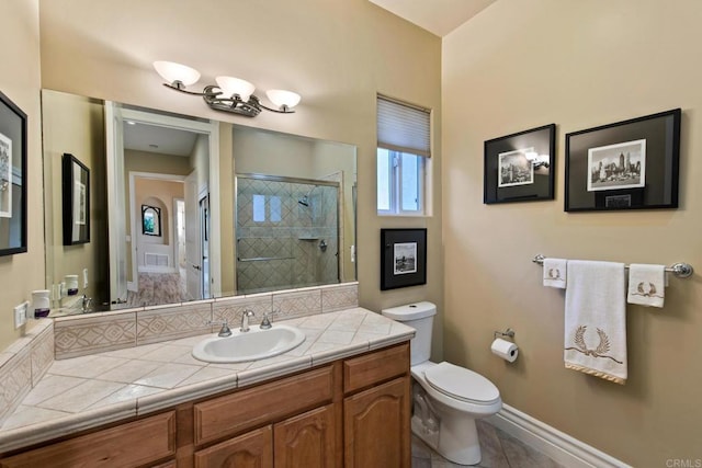 246 Yucca, Fallbrook, CA 92028 - full bathroom featuring a stall shower, toilet, vanity, and baseboards