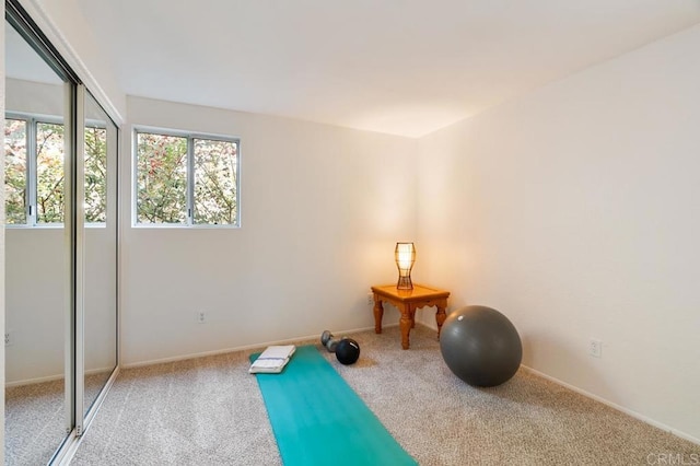 exercise room with carpet floors