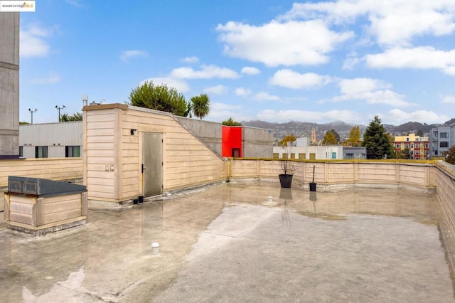 view of patio featuring a mountain view