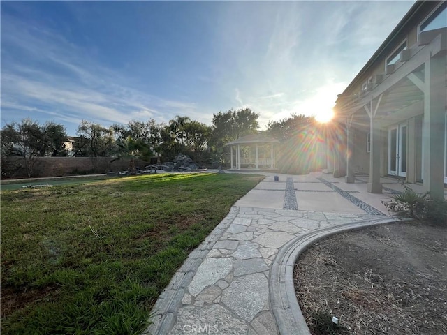 view of yard featuring a patio area and a gazebo