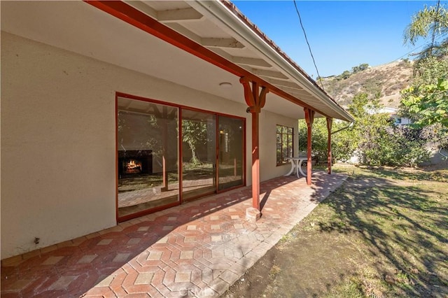 view of patio with a mountain view