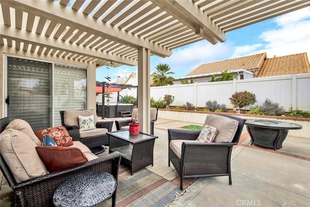 view of patio / terrace featuring an outdoor hangout area and a pergola