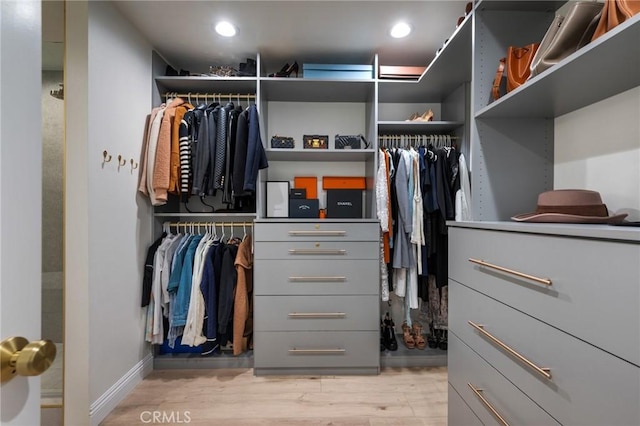 walk in closet featuring light hardwood / wood-style floors