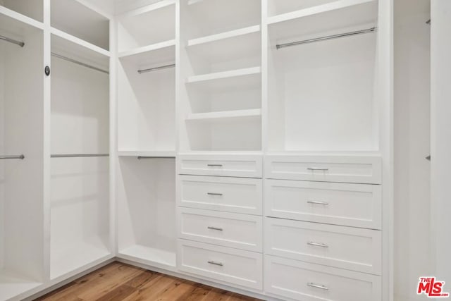 spacious closet featuring light hardwood / wood-style floors