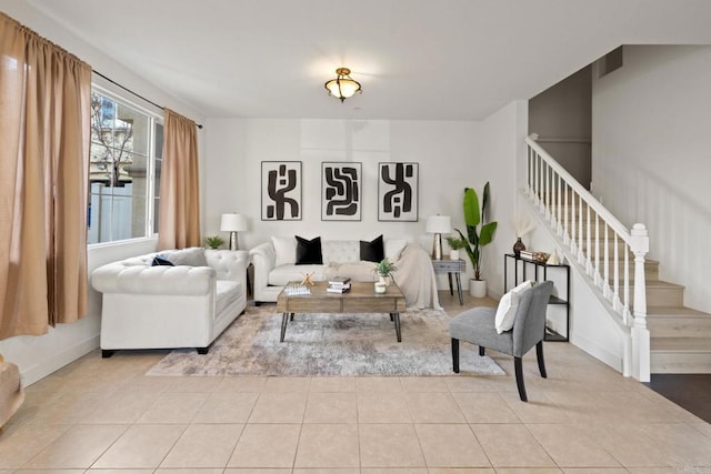 view of tiled living room