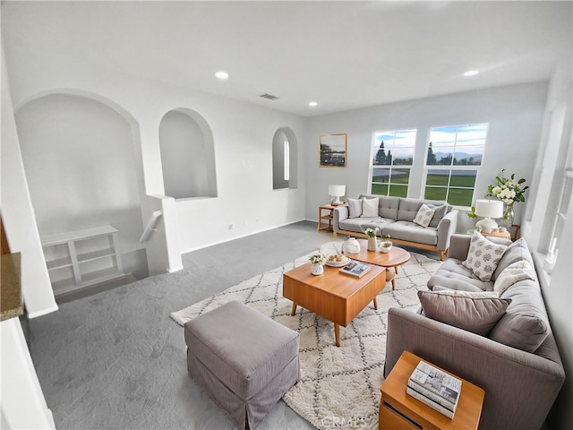 living room with carpet floors