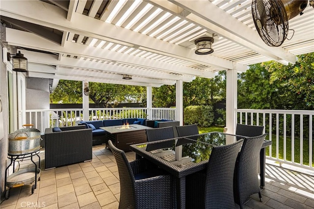 view of patio / terrace with a pergola and outdoor lounge area