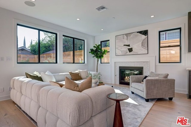 living room featuring light wood-type flooring