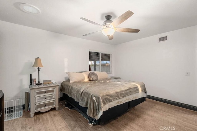 bedroom featuring ceiling fan and light hardwood / wood-style floors