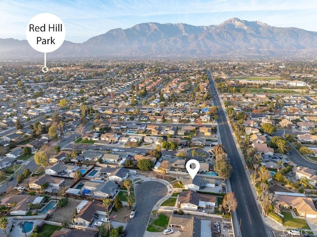 bird's eye view with a mountain view