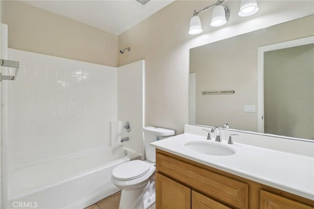 full bathroom featuring toilet, shower / bathtub combination, and vanity