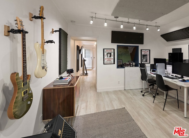 office space with light hardwood / wood-style flooring